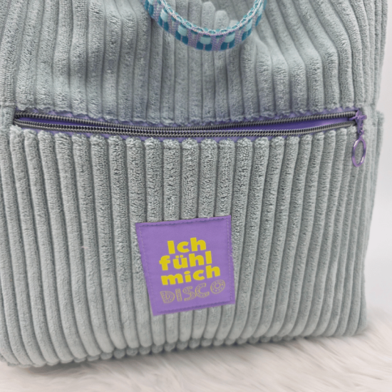 Große Umhängetasche "Ich fühl mich DISCO"  Grau - Breitcord